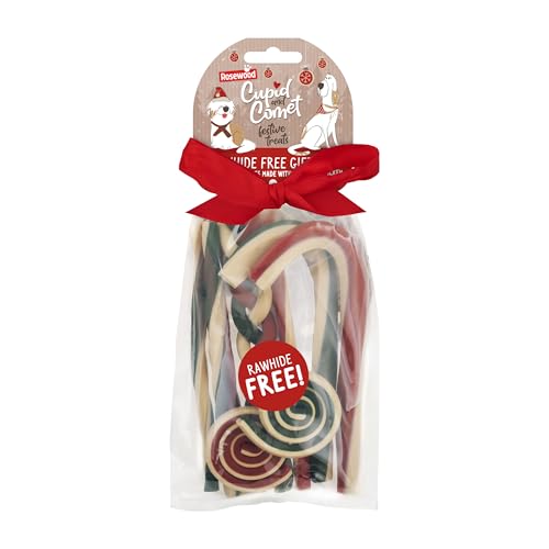 Rosewood Cupid & Comet Hundeleckerlis 280g – Ohne Rohleder, mit echtem Huhn und Süßkartoffel – Sicherer, gesunder Weihnachtssnack für Hunde – Geschenkidee für Weihnachten oder besondere Anlässe