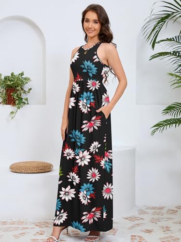 Image of DEARCASE Women's Sleeveless Maxi Dress Casual Plain Loose Summer Vacation Beach Long Dresses with Pockets