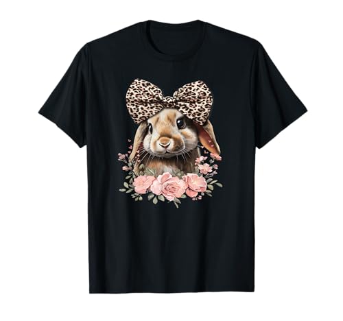 Funny Womens Girls Floral Leopard Holland Lop Rabbit Lover T-Shirt
