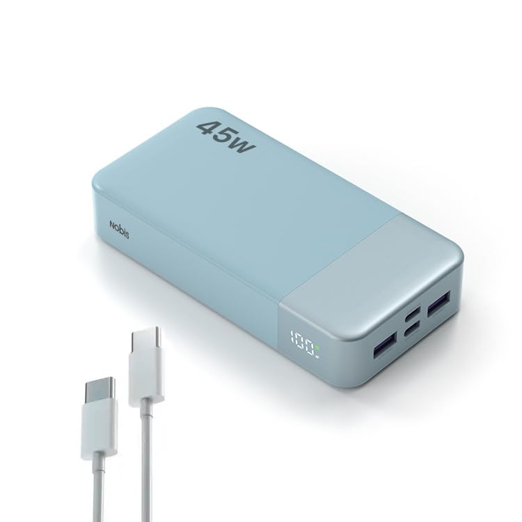 NOBIS Portable Charger 45W 20000mAh Power Bank Fast Charging | 2C+2A Battery Pack with C to C Cable, Battery Bank with Digital Display for iPhone Android Laptop etc