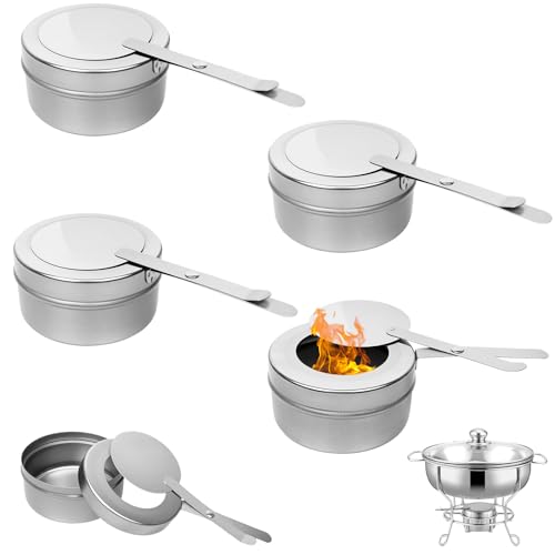 Brennpastenbehälter Brennpaste für Warmhaltebehälter mit Bajonettverschluss Fondue Brenneraus Edelstahl & Spiritusbrenner für Chafing Dish Brennpaste Buffet Zubehör Fondue Outdoor(Silber-4 Stück)