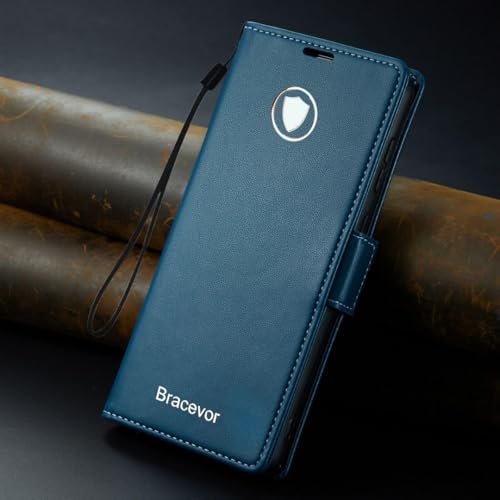 Image of Bracevor Deluxe Leather Flip Cover case for Samsung Galaxy S25 Ultra : Blue | Full Camera Cover | RFID Blocking Wallet Pockets | 360 Degree Protection