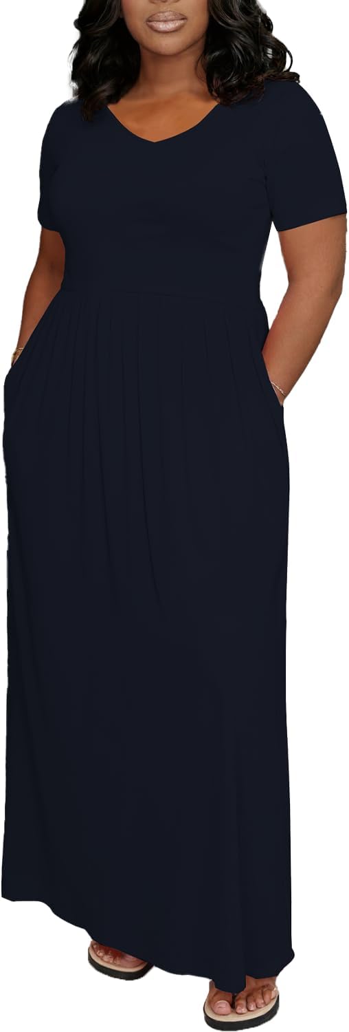 TOPSRANI Womens Plus Size Maxi Dresses for Women Oversize Casual Short Sleeve Crew Neck Loose Summer Dress with Pockets - Image 2