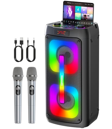 Karaoke Machine for Adults/Kids with 2 Wireless Microphones, Portable Bluetooth Speaker w/PA System for Singing, Supports REC/FM/AUX/USB/TF for Home Party