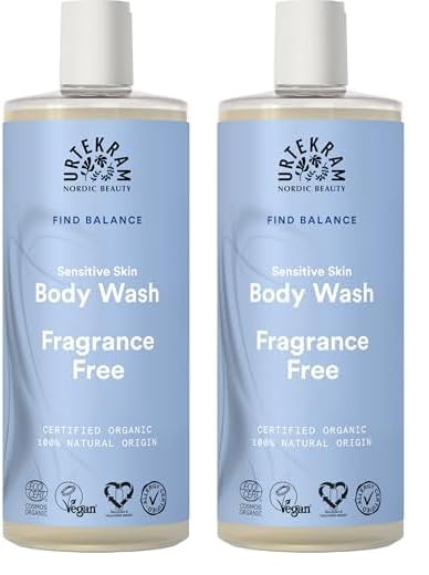 Urtekram Duschgel - Ohne Parfum Free, Find Balance, Sensitiv, 500 ml, Vegan, Bio (No perfume) (Packung mit 2)