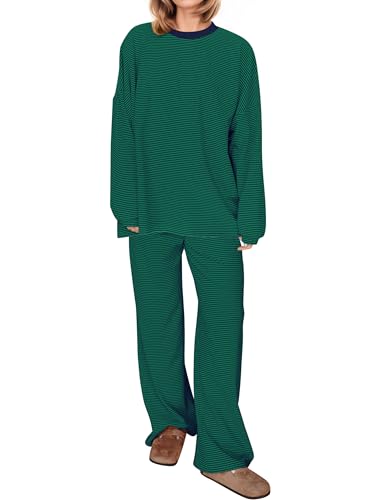 OLAPTA Women Striped 2 Piece Lounge Sets Oversized Tee...