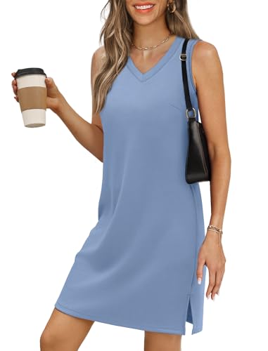 Image of BKRIVE V-Neck Summer Casual Beach Dresses for Women 2026 Vacation Women's Sleeveless Sundress with Split