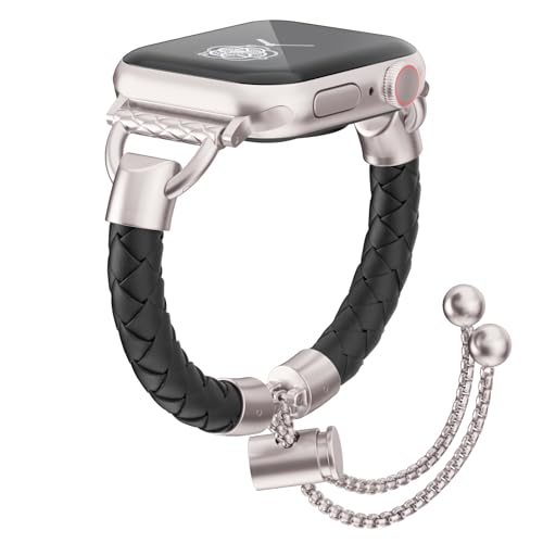 Image of Leather and Metal Band Compatible with Apple Watch Bands for Women,Adjustable Designer Cute Stylish Strap for iWatch Series11 /10 /9 /8 /7 /6 /5 /4 /3 /2 /1 /SE /Ultra