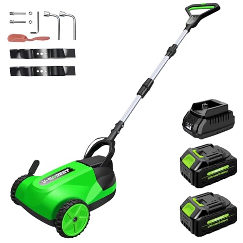 V-MODEST Cordless Lawn Mower, Electric Small Lawn Mower with 2 x 21V 4.0Ah Battery, Lightweight Mini Lawn Mower with Brushless Motor, 3 Cutting Heights, Garden Yard Lawn Care