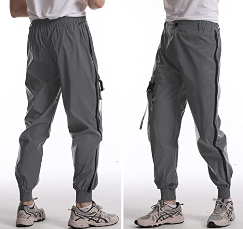 LZLRUN Men Rave Reflective Pants Breathable Zipper Fluorescent Trousers Casual Harajuku Night Sporting Jogger4