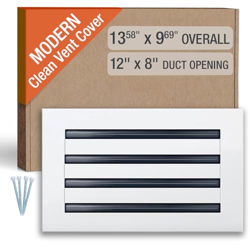 FA-STAR Clean Modern AC Vent Cover 12 x 8 (Duct Opening Cutout) - Decorative White Air Vent - Standard Linear Slot Diffuser - Register Grille for Ceiling Walls & Floors - All Aluminium