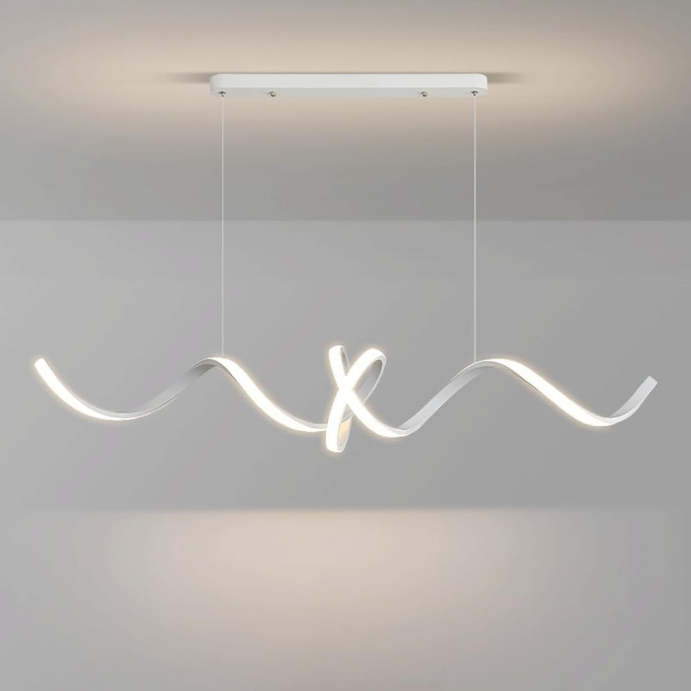 Hertl 39.4" Geometric Long Strip Pendant Light, Linear Spiral Metal Hanging Lamp with White Acrylic Shade, Modern LED Chandelier, Restaurant Decorative Lighting Suspension Lamps (Color : White Light