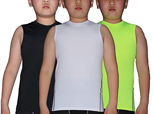 LANBAOSI Boy's 3 Pack Compression Sleeveless Shirt Soccer Training Kids Tank Top Undershirts