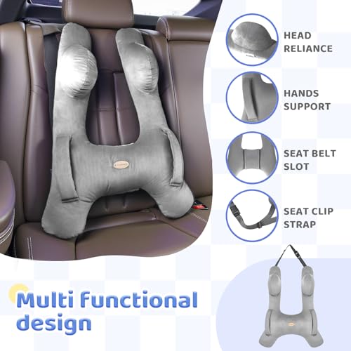 Image of FLORICH Kids Travel Pillow, Car Sleeping Travel Pillow for Kids, Washable H-Shaped Pillow for Adults and Children to Support Head and Body for Road Trips Pillow for Car (Slight Grey)