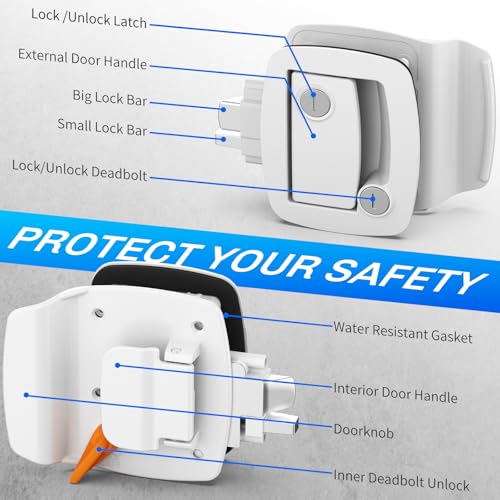 Image of BEBOBLY RV Door Lock Replacement, Aluminum Alloy Upgraded Lighter RV Door Latch with Paddle Deadbolt & 4 Keys, 100% Metal Camper Door Locks, RV Entry Door Lock for Travel Trailers Cargo Hauler, White