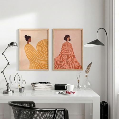 Image of TheMakerly Set of 2 Abstract Woman Framed Wall Painting for Living Room | Modern Aesthetic Wall Art Frame | Minimalist Female Illustration Wall Decor for Bedroom, Hall & Office (M.1, 10x13 inches)