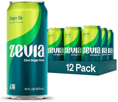 Zevia Zero Sugar Soda, Ginger Ale, 16 oz Cans (12-Pack) – Naturally Sweetened, Non-GMO Project Verified, Gluten-Free, Vegan