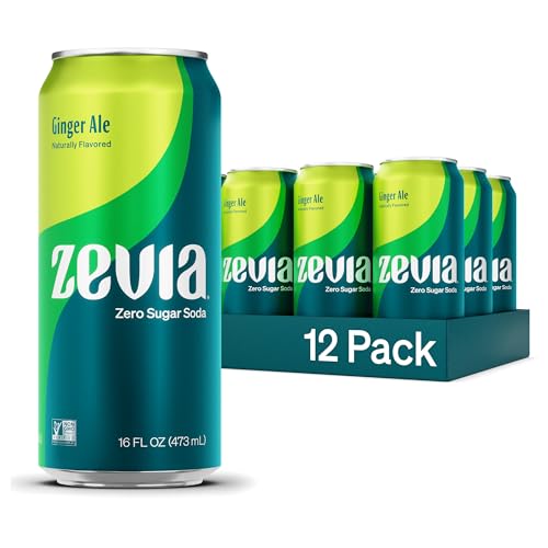 Zevia Zero Calorie Soda, Ginger Ale, 16 Ounce Cans (Pack of 12)
