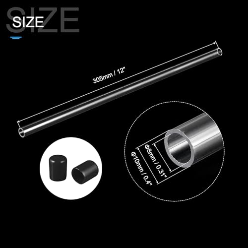 Image of PATIKIL Clear Rigid Tube Round Plastic Tubing with Black Rubber Caps Polycarbonate Water Pipe, 305mm / 12 Inch Length, 8mmx10mm /0.31 inchx0.4 inch, 1 Set