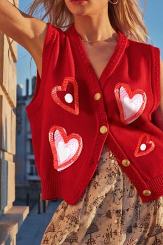 Image of Women Christmas Sweater Vests Santa Claus Print Sleeveless Knit Cardigan Vest Christmas Holiday Tank Top