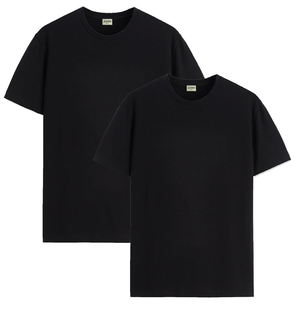 ADRO Men's Solid Regular Fit T-Shirt (RCM2-PLN-BL-BL_Black