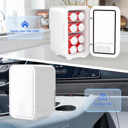 YASHE Mini Fridge, 6 Liter/8 Can 110V AC/DC Portable Thermoelectric Cooler Refrigerators for Bedroom, Skincare, Beverage, Office, Dorm Room and Car, White