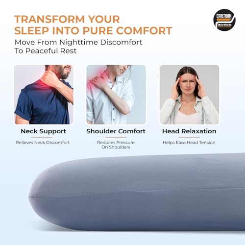 Image of CareFoam Cooling Memory Foam Pillow - Feels Cool on Touch | Nylon Spandex Cold Fabric Cover | Orthopedic Cervical Neck Pain Relief Pillow for Back, Side & Stomach Sleepers
