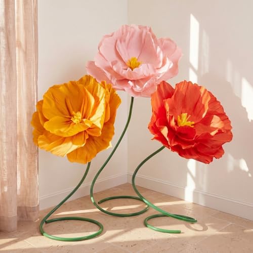 Maysing 3 Pcs 5ft Large Mix Color Poppy Flowers Giant Artificial Poppy Huge Decoration for Pink and Orange Party Decorations Sunset Party Decor Birthday Wedding Art Gallery Shop Window Display