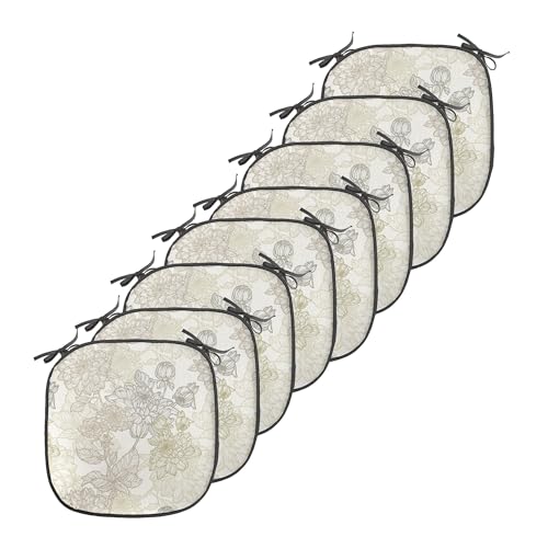 Ambesonne Vintage Chair Seating Cushion Set of 8, Pattern of