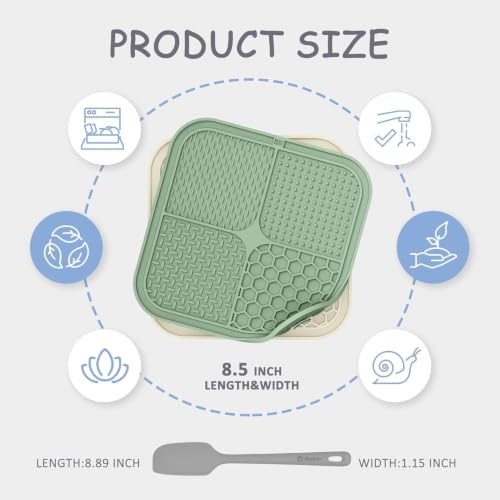 Image of ChefAide 2 Pack Lick Mat for Dogs,Cats,Upgraded 8.5x8.5 inches Licking Mats with Suction Cups,Slow Feeder Licking Pad for Anxiety Relief and Boredom Reducer,Suitable for Dog Training (Green & Beige)