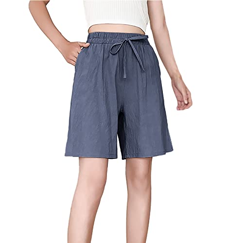 Pantalones cortos cálidos para mujer, cintura elástica, pantalones cortos de entrenamiento con bolsillos, pierna ancha, pantalones deportivos casuales de negocios, talla grande, gris, XXL