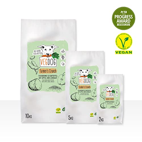 VEGDOG Farmer's Crunch veganes Trockenfutter für Adulte Hunde mit Kartoffel und Favabohne, getreidefreies Alleinfutter für Allergiker mit alternativer Proteinquelle (2kg)