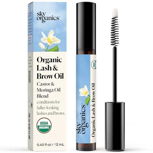 Sky Organics - Organic Lash & Brow & Applicator - Eyelash Serum - Castor Oil Organic - Moringa, Amla, Vitamin E - Lashes, Eyebrows - Hair Oil - Self Care, Beauty - Gifts for Women - .4 fl oz, 12mL