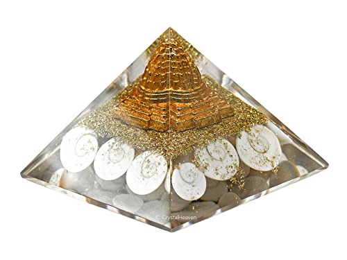 Image of Crystal Heaven Gomti Chakra Pyramid With Shree Yantra-Orgone Crystal Pyramid For Positive Energy,Vastu,Reiki And Chakra Healing