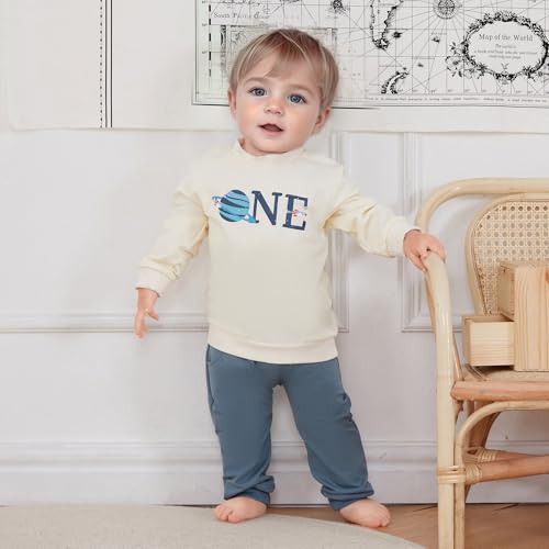 Pudcoco Toddler Baby Boys First Birthday Outfit 1st Birthday Space One Astronaut Sweatshirt and Jogger Pants Set3