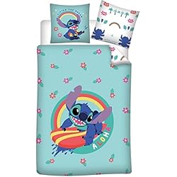 Funda Nordica Primark Disney Juego de Cama Disney Stitch Aloha, 100% algodón, Funda nórdica de 140 x 200 cm y Funda de Almohada de 65 x 65 cm