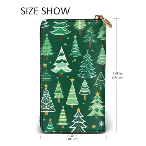 Women's Long Cash Wallet, PU Leather Elegant Clutch Change Purses with Zipper, Travel, Gifts (Christmas tree Print) 5