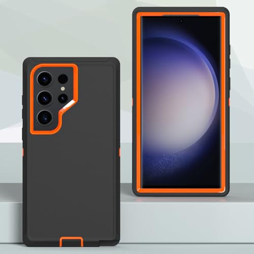 Image of Case for Galaxy S23 Ultra, Heavy-Duty Tough Rugged Shockproof Drop Protective Cover Cases for Samsung Galaxy S23 Ultra, Black+Orange