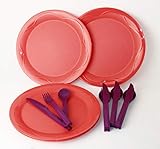  Junge Welle TUPPERWARE Teller Picknickteller 4X Apricot + 4X Besteck Lila 3er Set + Geschenk 1-2 Teile Zufallswahl