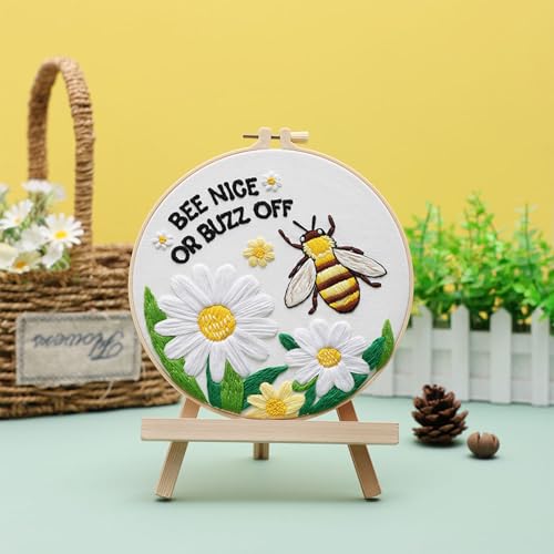 Image of Louise Maelys Bee Embroidery Kit Funny Daisy Quote DIY Craft | Create Thoughtful Gifts with Cross Stitch Kits and Needlepoint Kit for Beginners, Perfect for Creative Hobbies and Home Decor