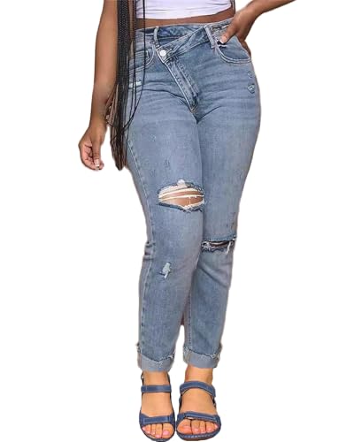 Women's Boyfriend Jeans Ripped Skinny Jeans Distressed Stretchy Denim Pants3