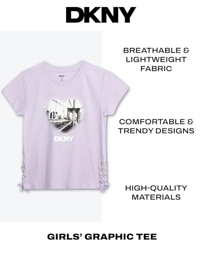 DKNY Girls' Shirt - Casual Short Sleeve Fashion Logo T-Shirt for Girls - Kids' Graphic Tee - Youth Top (7-16)2