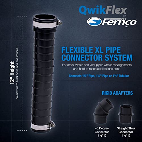 Fernco QwikFlex 36-in. Flexible Pipe Connector Kit for Offset or Hard To Reach 1-1/2-in. SCH40 PVC DWV Connections