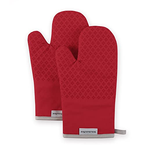 KitchenAid Asteroid Oven Mitt Set, 7"x12.5", Fire Red, 2 Piece by KitchenAid - Used condition - US$11.18