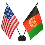 America & Afghanistan Twin Flag Desk Set, US Afghanistan Table Flags, 8 x 5 Inches American & Afghans Deluxe Desk Flag Set - Miniature USA & Afghanistan Stick Flag With Flag Stand