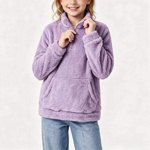 Girls Fleece Sweatshirts Mockneck Half Zip Up Fuzzy Sweat Shirt Winter Tops - image 2