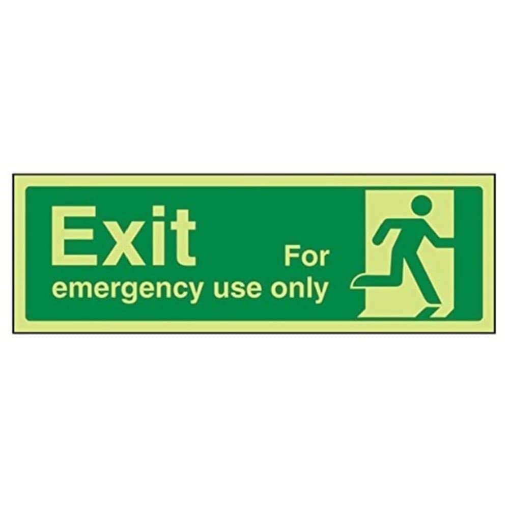 V Safety Exit For Emergency Use Only Man Right Sign - 300mm x 100mm - Self Adhesive Vinyl