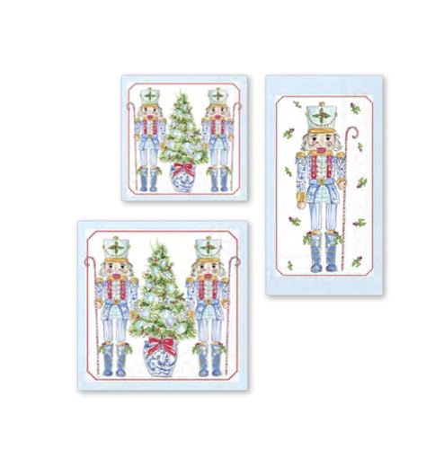 IHR Ideal Home Range Christmas Nutcracker Napkins Rosanne Beck - Disposable 3-Ply Paper Party Napkin Pack, Paper Hand Towels 8.5" x 4.5", Blue Nutcrackers, 16-Count – Image 3