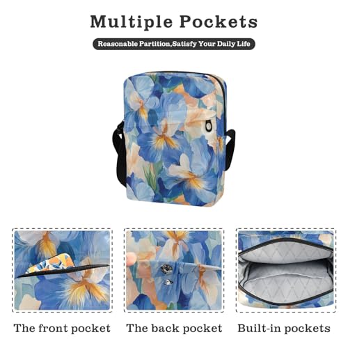 KLL Beauty Spring Iris Flowers Blue mens messenger bag Vegan Leather shoulder bag crossbody Shopping Shoulder Hand Bag For Woman2