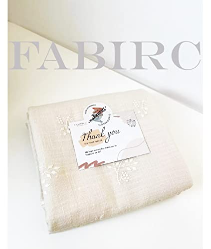 CraftDesignL Floral Cotton Embroidered Fabric - Japanese, Quilting, Designer Fabric by Yard - Linen Cotton (Beige)